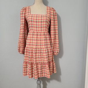 Topshop Textured Coral Check Mini Dress Size‎ 6